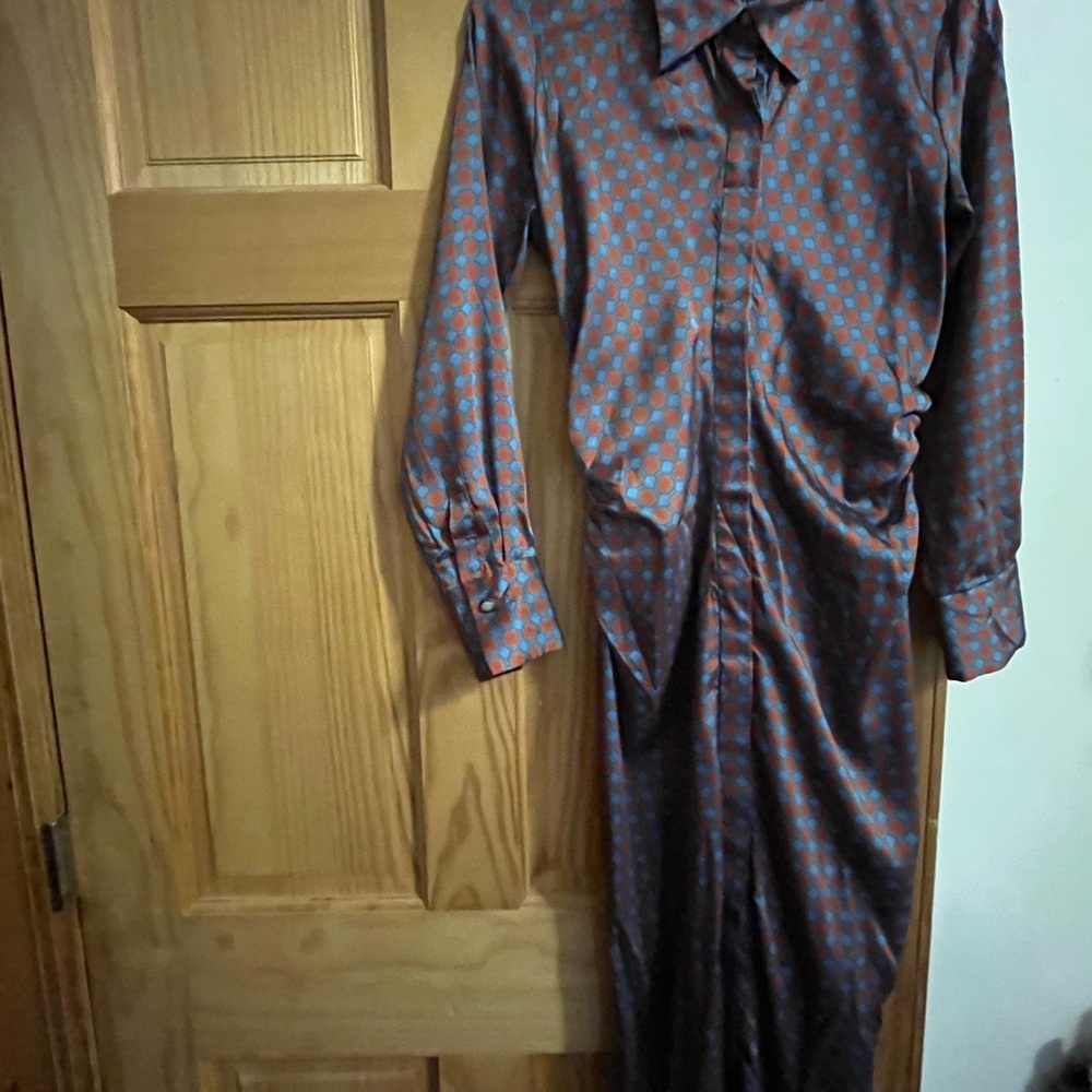 Zara Long Sleeve Dress in Brown and Blue